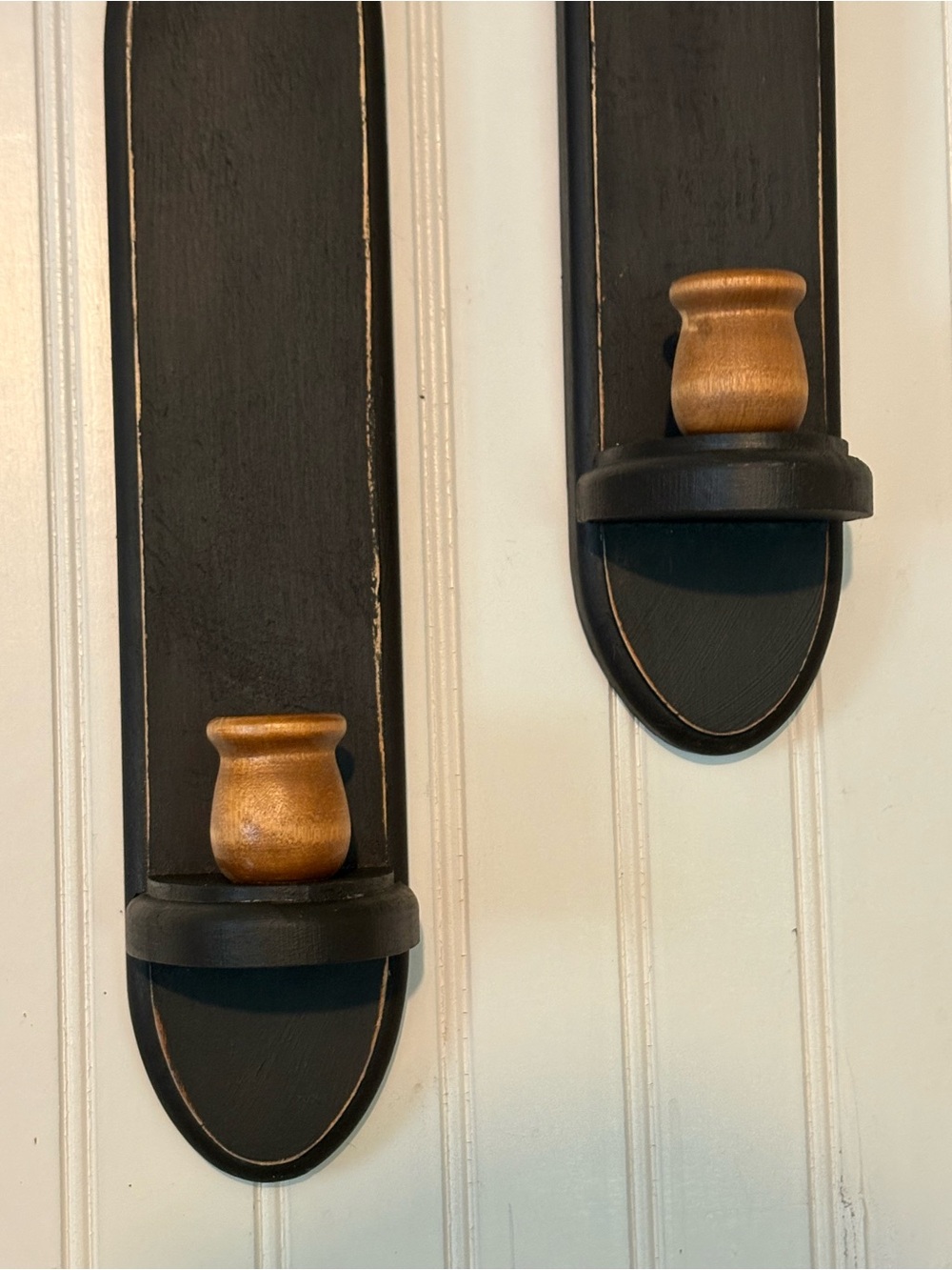 PAIR OF BLACK PRIMITIVE FARMHOUSE CANDLE SCONCES - Picture 2 of 5